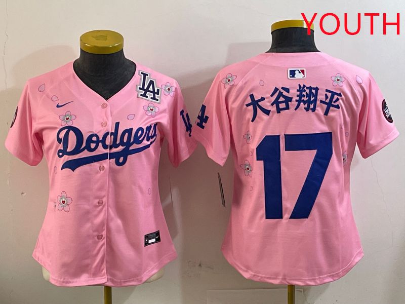 Youth Los Angeles Dodgers #17 Ohtani Pink Sakura Edition 2025 Nike MLB Jersey style 5->youth mlb jersey->Youth Jersey